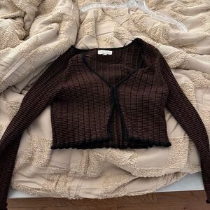 La Hearts Chocolate Brown Ribbed Cardigan